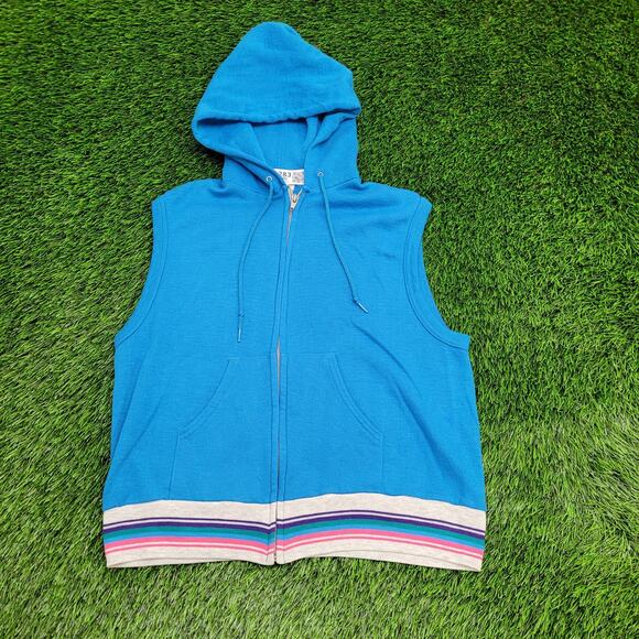 Vintage 90s MOD Blank Zip Hoodie Women Medium 20x21 Blue USA - Picture 1 of 10